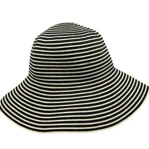 Zara Womens Striped Wide-Brim Sun Hat Size M Black & White